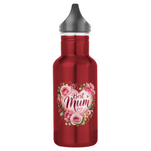 Best Mum Aquarell Blumenherz Design Edelstahlflasche
