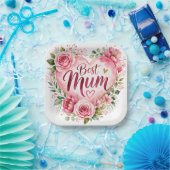 Best Mum Aquarell Blumenherz Design Pappteller (Party)