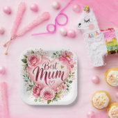Best Mum Aquarell Blumenherz Design Pappteller (Party)