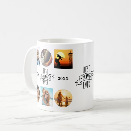 Best Mum Ever Foto Collage Elegantes Script Herz Kaffeetasse (Vorderseite Links)