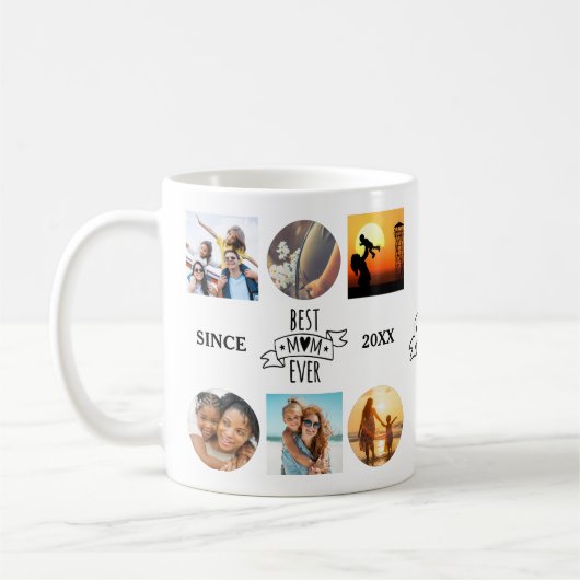 Best Mum Ever Foto Collage Elegantes Script Herz Kaffeetasse (Links)