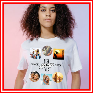 Best Mum Ever Foto Collage Elegantes Script Herz T-Shirt