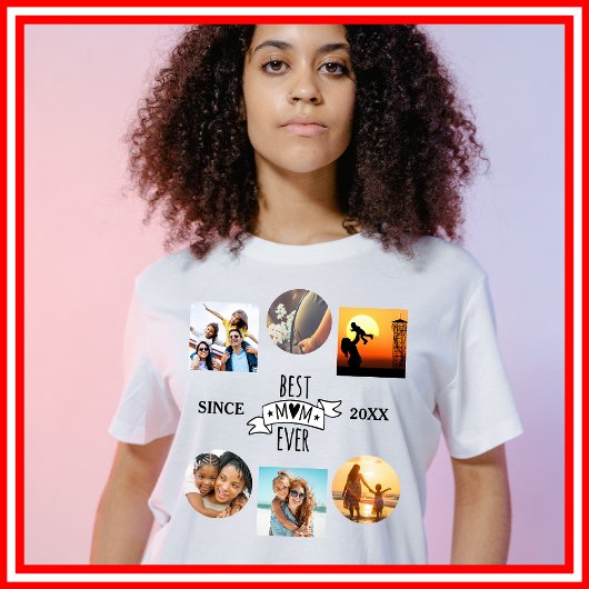 Best Mum Ever Foto Collage Elegantes Script Herz T-Shirt