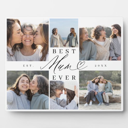 Best Mum Ever Mum Script Herzfoto Collage Fotoplatte (Vorderseite)
