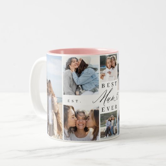 Best Mum Ever Mum Script Herzfoto Collage Zweifarbige Tasse (Vorderseite Links)