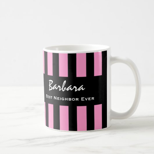 Best NACHBARER PRO PINK Stripes Individuelle Name Kaffeetasse (Rechts)