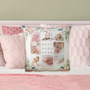 BEST NANA EVA 8 Foto Collage Pink Floral Custom Kissen