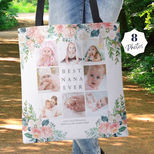 BEST NANA EVA 8 Foto Collage Pink Floral Custom Tasche
