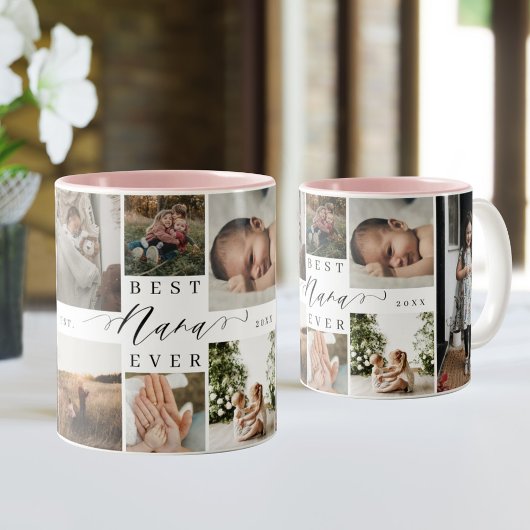 Best Nana Ever | Elegantes Skript 8 FotoCollage Zweifarbige Tasse