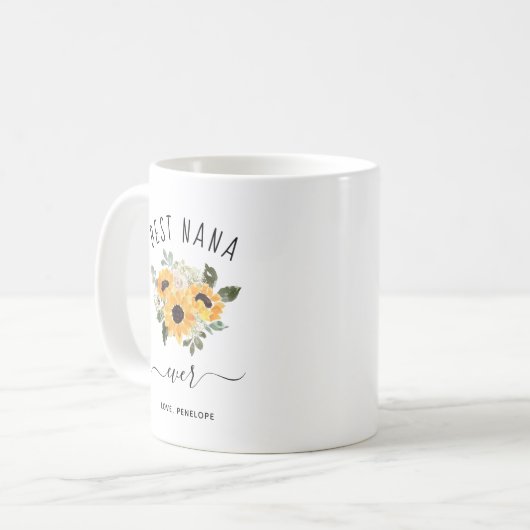 Best Nana Ever | Hübsche rustikale Sonnenblumen Kaffeetasse (Vorderseite Links)