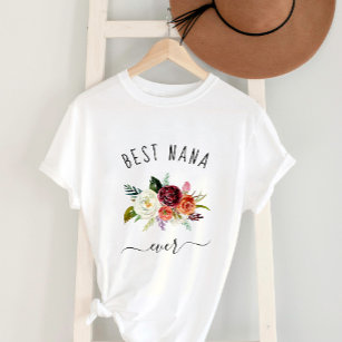 Best Nana Ever   Trendy Burgundy Boho Floral T-Shirt