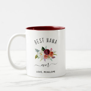 Best Nana Ever   Trendy Burgundy Boho Floral Zweifarbige Tasse