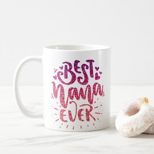 BEST NANA JEMALS GLITZER CUSTOM TYPOGRAPHIE KAFFEETASSE (Mit Donut)