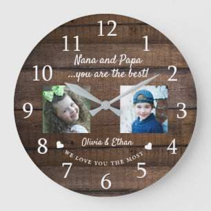 Best Nana und Papa Grandkids Foto Collage Holz Große Wanduhr