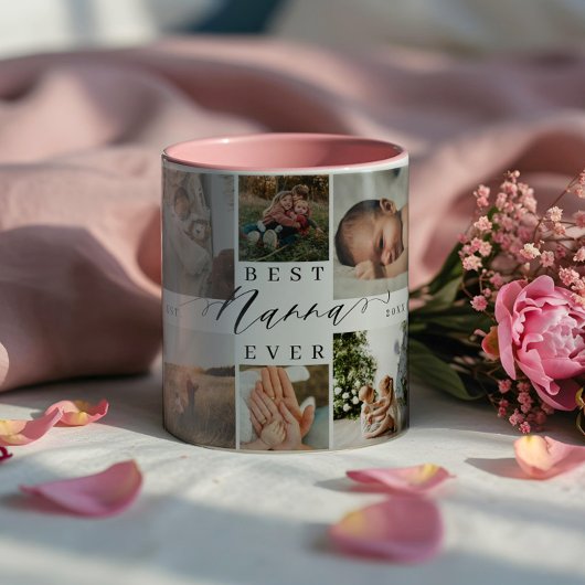 Best Nanna Ever | Elegantes Skript 8 FotoCollage Zweifarbige Tasse