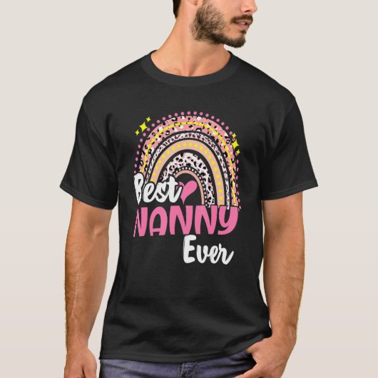 Best Nanny Ever Funny Pink Leopard Rainbow Mütter T-Shirt (Vorderseite)