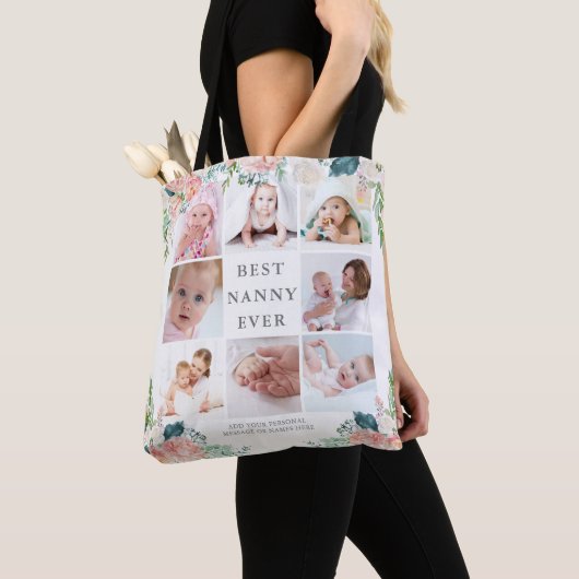 BEST NANNY EVG 8 Foto Collage Floral Custom Text Tasche (Von Nahem)