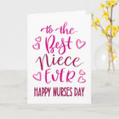 Best Niece je Nurses Day Typografie in Pink Karte (Gelbe Blume)