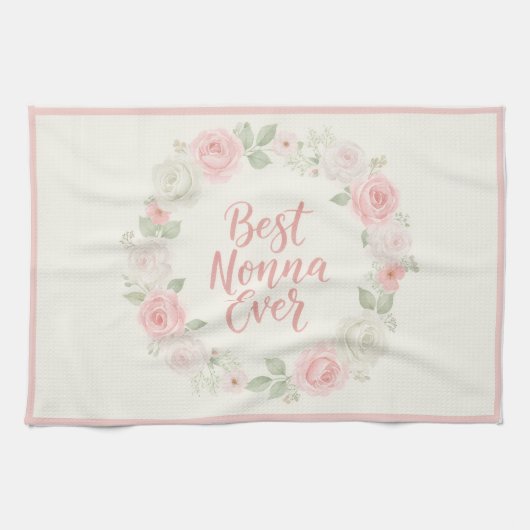 Best Nonna Ever Pink & Green Floral Wreath Geschirrtuch (Horizontal)