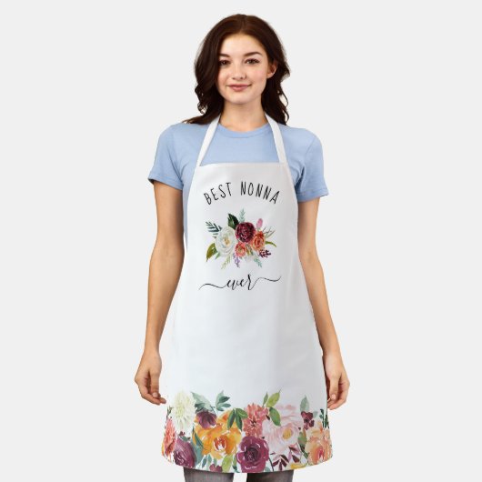 Best Nonna Ever | Trendy Burgundy Boho Floral Schürze (Getragen)
