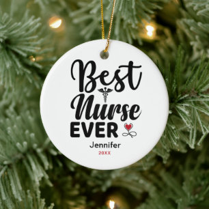Best Nurse je Caduceus Herz Personalisiert Keramik Ornament