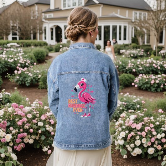 Best Nursemingo Ever Nurse Flamingo Lover Jeansjacke (Hochzeit Rückseite)