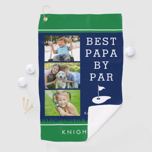 BEST PAPA BY PAR 3 Foto Collage Blue Green Golfhandtuch (Insitu)