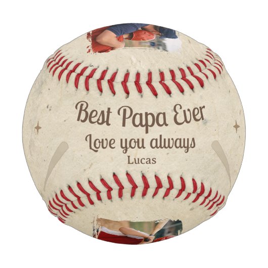 Best Papa Ever 2 Photo Dad Gift Keepsake Baseball (Rückseite)