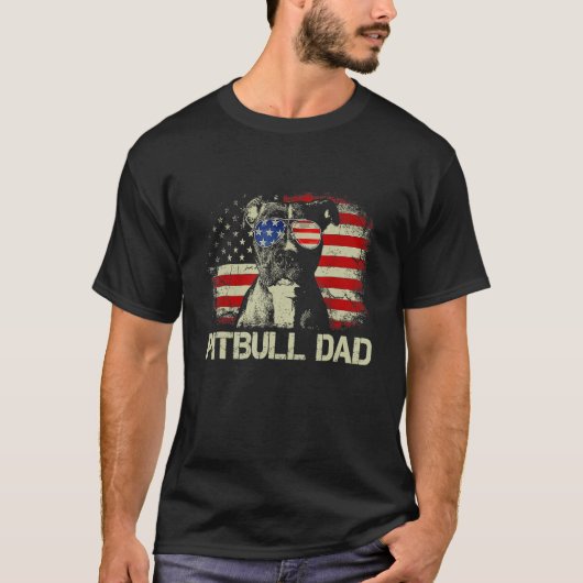 Best Pitbull Dad Ever  American Flag 4th Of July T-Shirt (Vorderseite)