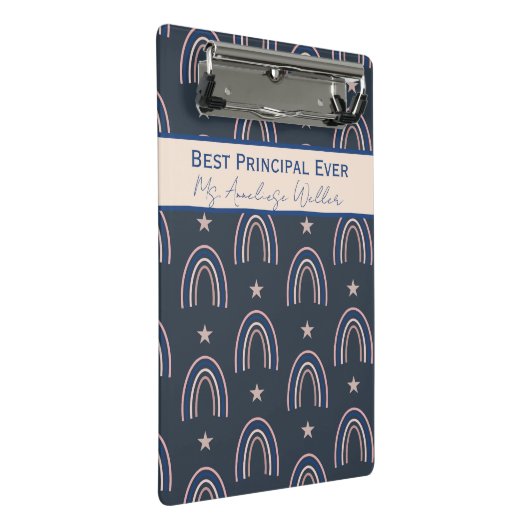Best Principal Ever Personalized Boho Rainbow Mini Klemmbrett (Schrägansicht)