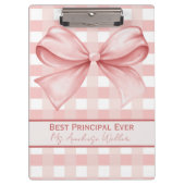 Best Principal Ever Personalized Gingham Bow Klemmbrett (Vorderseite)