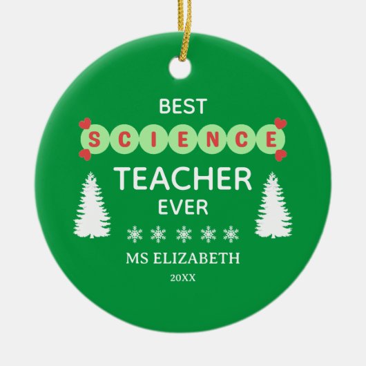 Best Science Teacher Typografy Christmas Green Keramik Ornament (Vorne)