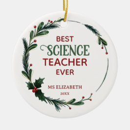 Best Science Teacher Typografy Christmas Wreath Keramik Ornament