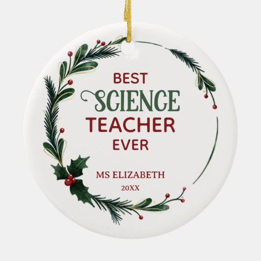 Best Science Teacher Typografy Christmas Wreath Keramik Ornament (Hinten)