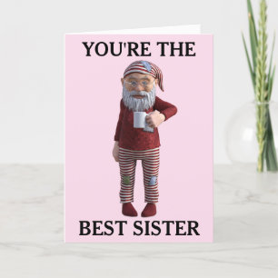 BEST SISTER BIRTHDAY GNOME ELF CARD FEIERTAGSKARTE
