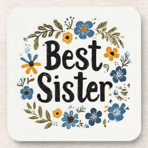 "Best Sister" Blumenreath Getränkeuntersetzer