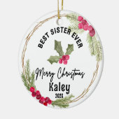 Best Sister Ever Christmas Cranberry Wreath Keramik Ornament (Links)