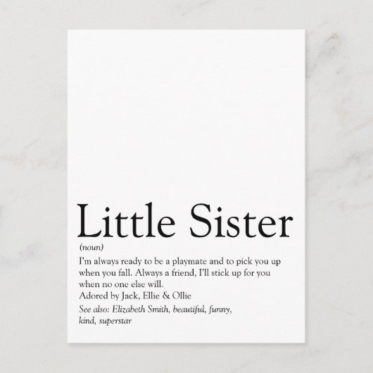 Best Sister Ever Definition Fun Modern Postkarte (Vorderseite)