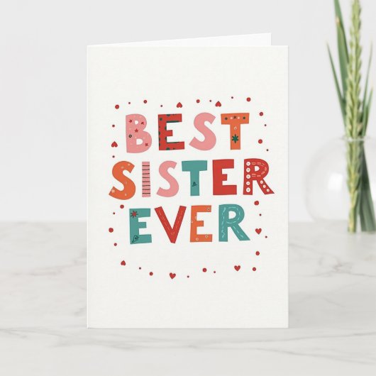 Best Sister Ever Hearts Dots Card Karte (Vorderseite)