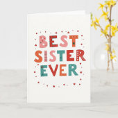 Best Sister Ever Hearts Dots Card Karte (Gelbe Blume)
