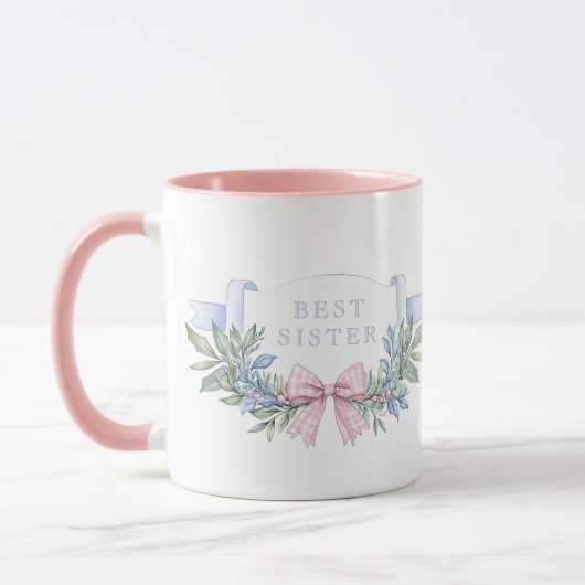 Best Sister | Pink Gingham Grandmillennial Tasse (Links)