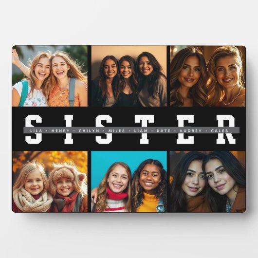 Best Sister Script Collage Foto & Names Fotoplatte (Vorderseite)