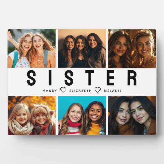 Best Sister Script Collage Foto & Names Fotoplatte (Vorderseite)