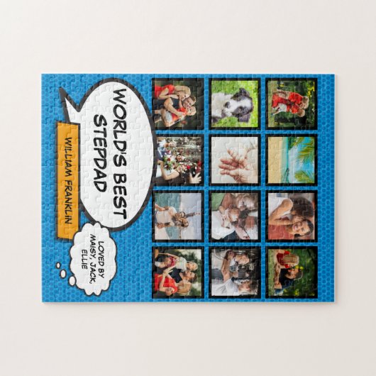 Best Stepfather, Stepdad 12 Foto Blue Fun Comic Puzzle (Horizontal)