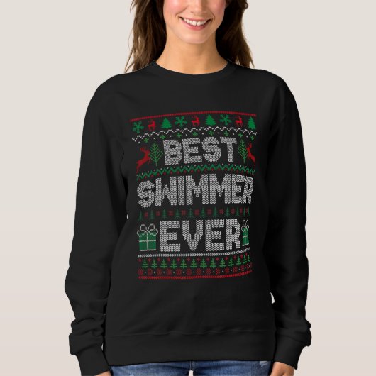 Best Swimmer Ever Christmas Pajamas Matching Ugly Sweatshirt (Vorderseite)