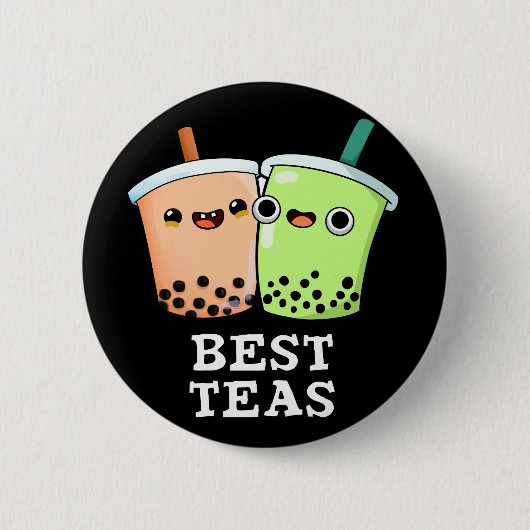Best Tea Funny Besties Boba Tea Pun Dark BG Button (Vorderseite)