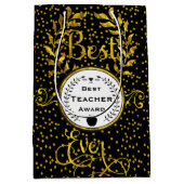 Best Teacher Award Gold mit Black Danke Mittlere Geschenktüte (Vorderseite)
