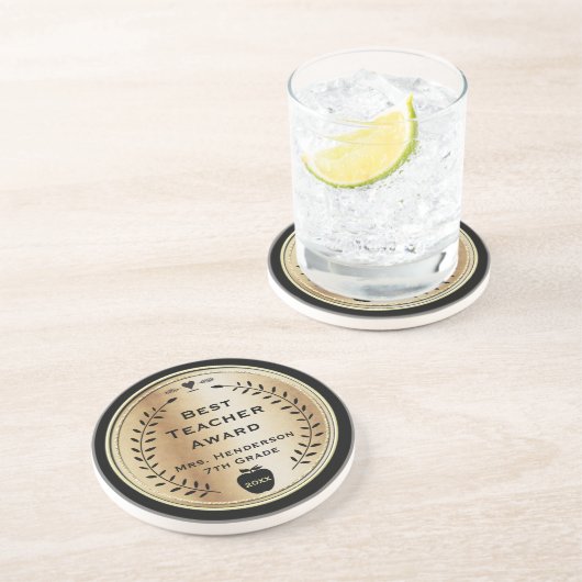 Best Teacher Award Gold mit Schwarz Getränkeuntersetzer (Seite)