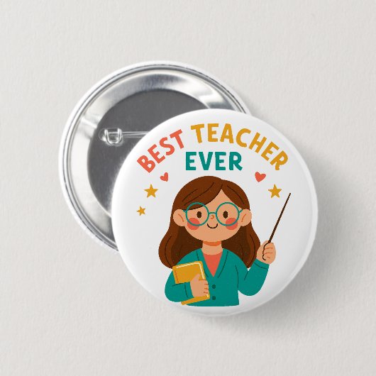 Best Teacher Ever – Cute Cartoon Appreciation Button (Vorne & Hinten)