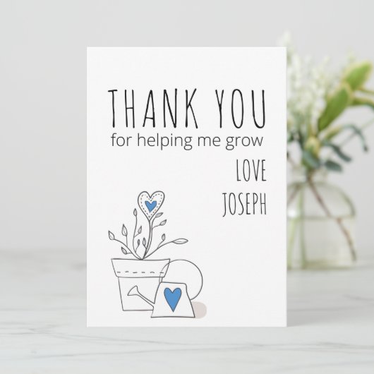 Best Teacher Ever Doodle Art Pflanze und blaues He Dankeskarte (Stehend Vorderseite)